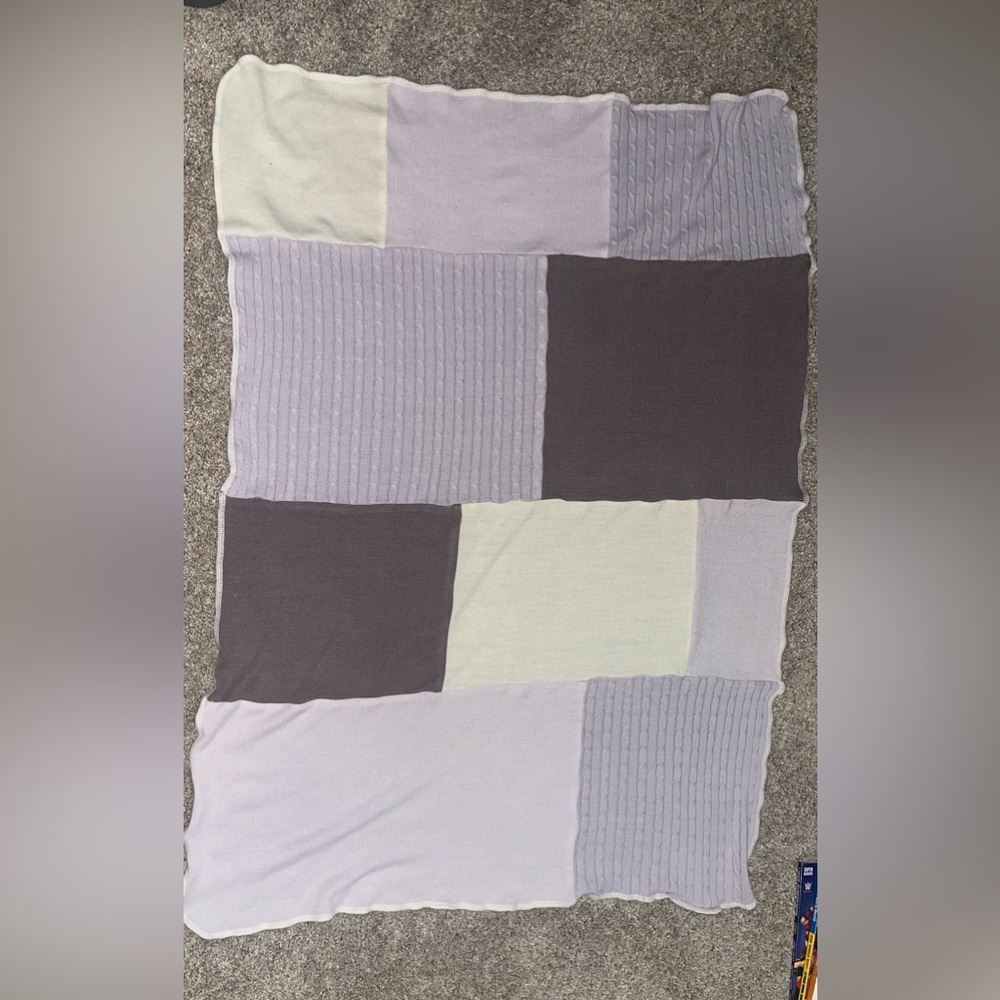Lambs and Ivy purple grey cream patchwork thin blanket Baby Nursery